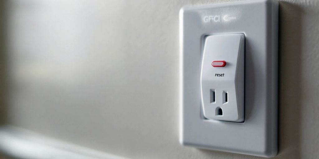 Close-up of a GFCI outlet in a home.