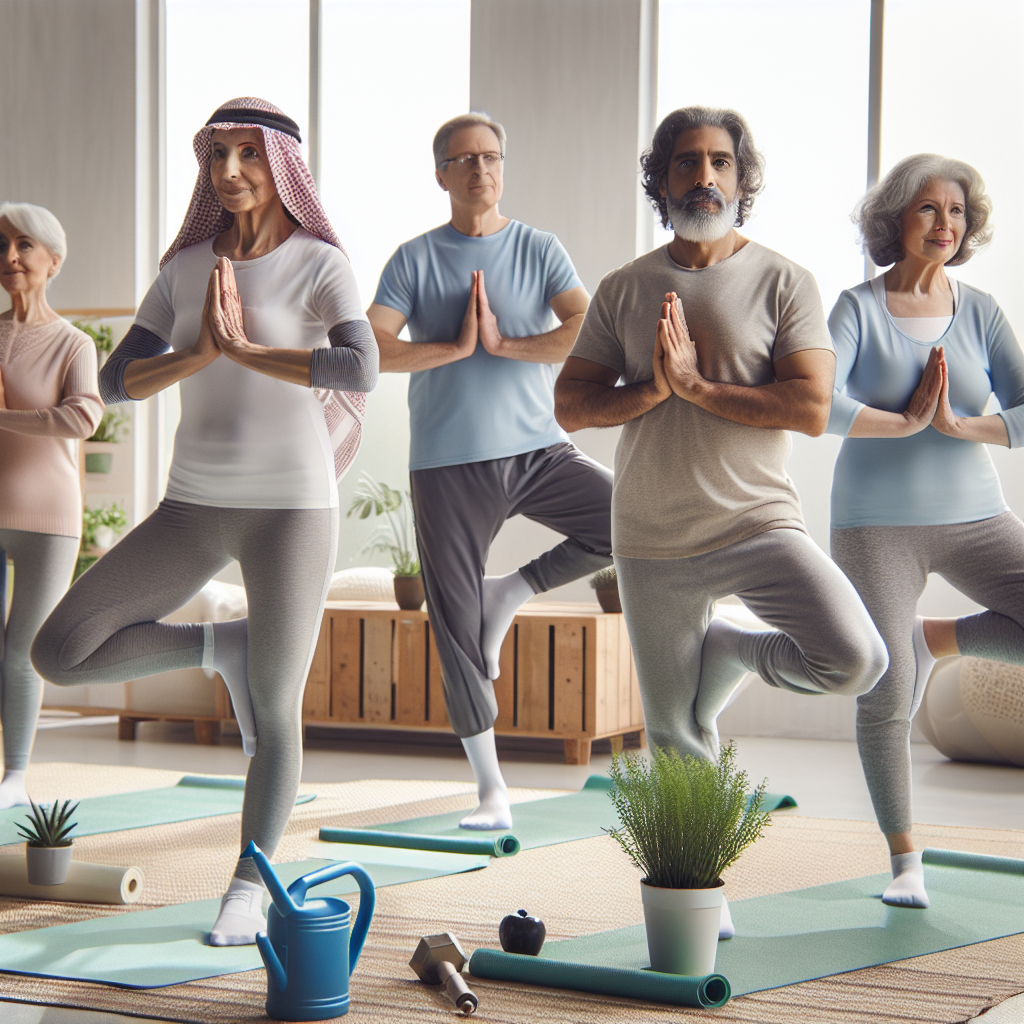 Illustration of aging gracefully with an active lifestyle, showing a blend of wisdom and physical activity without pain.
